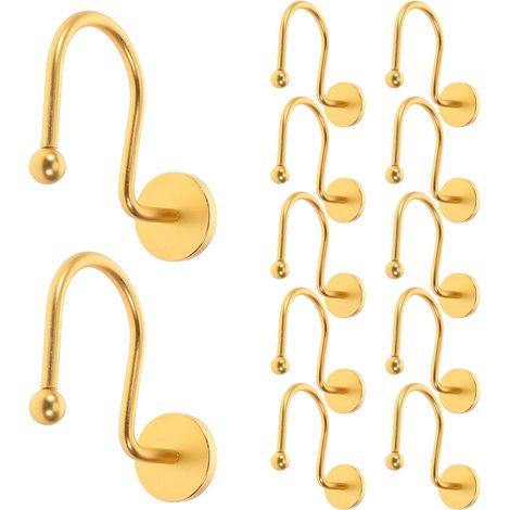 Set of 12 Gold Iron Hooks, Round Button Design, Easy Installation, Everyday Use, Decorative and Modern for Bathroom Curtains (1/5)