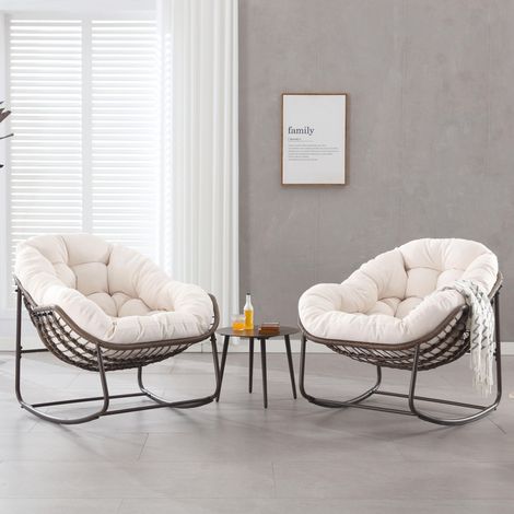 Sedia a dondolo da esterno a forma di uovo in rattan e acciaio bianco MODENUIT (1/4)