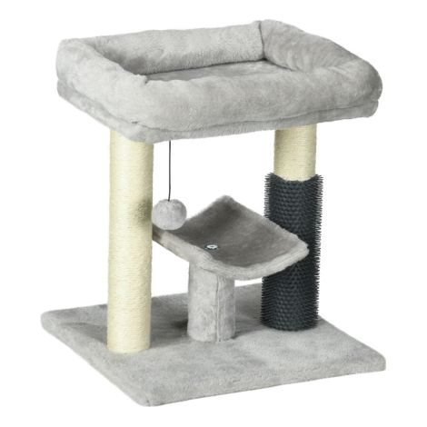 48cm Grey Cat Tree with Scratching Posts, Bed, Perch, Self Groomer and Toy for Ultimate Feline Fun (1/5)
