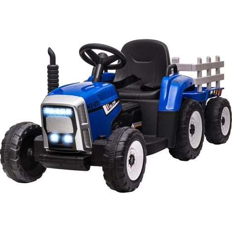 Tractor eléctrico infantil con remolque, mando a distancia, luces y música, azul (1/3)