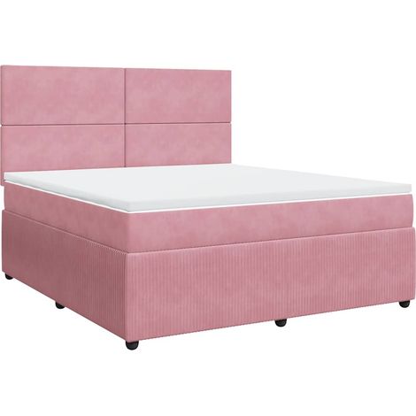 vidaXL Sommier à lattes de lit avec matelas Rose 180x200 cm Velours (1/5)