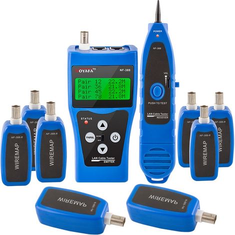 Le testeur/traceur de câbles réseau Noyafa NF388 avec 8 prises distantes et flash de port est utilisé pour tester les câbles Ethernet, LAN, Cat5, Cat6, téléphoniques et coaxiaux. (1/5)