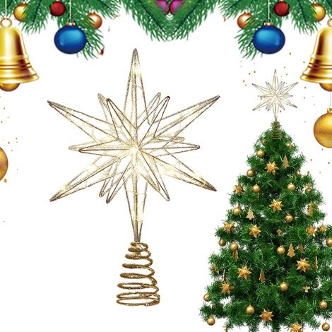 Étoile De De Sapin De Noël avec Lumières Décorations Saisonnières de Fêtes Étoile De Cime D'arbre Pailletée Avec Lumières LED Pour Le Bureau La Maison Le Bar Le Magasin La Chambre L (1/5)