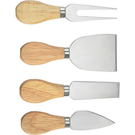 Couteaux à fromage lot de 4 lames en inox manche ergonomique fourchette coupe-fromage avec boîte en bois pour pizza pain (1/5)