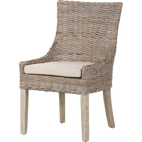 Rattan Leinen Holz Stuhl Braun Beige 54X52X91 Cm (1/5)