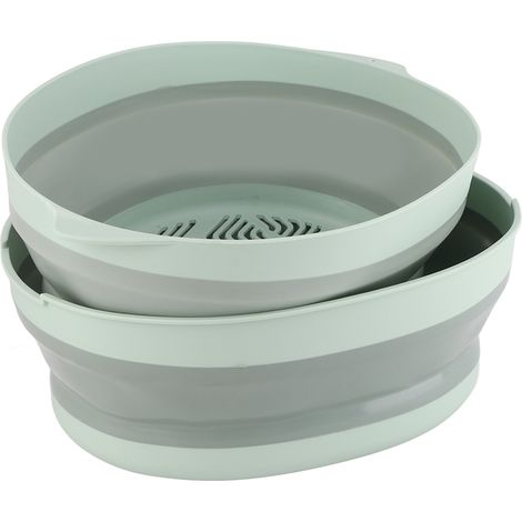 Panier de rangement à fruits et légumes pliable, double couche avec séparation, design portable vert, grand format, idéal pour cuisine, extérieur et voyage.