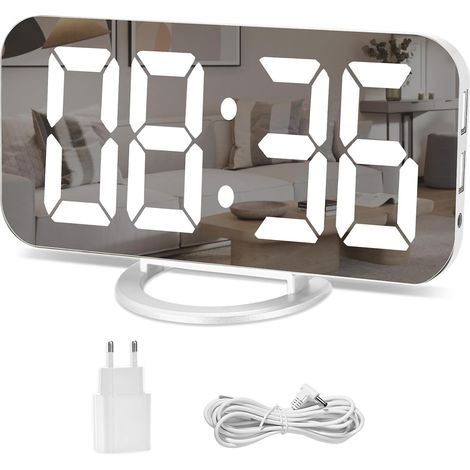 1 Réveil numérique Miroir LED 3 niveaux luminosité Format 12/24h Port USB Bureau Voyage (1/5)