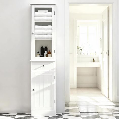 Colonna bagno 40x27x171,5 cm in MDF e acrilico bianco, salvaspazio – MEUBLIV (1/5)