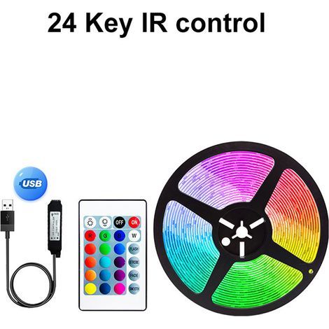 Bande lumineuse LED, lampe d'ambiance décorative USB 5V 5050RGB 30 LED avec télécommande infrarouge 24 touches pour TV, ordinateur de bureau (1 m) (1/5)