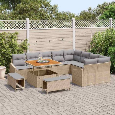 Ensemble Canapé de Jardin Modulable en Polyrotin et Bois Beige et Gris Clair 12 pcs - PANGIVO (1/5)