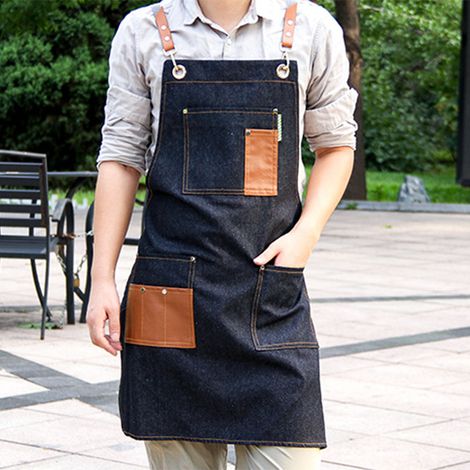 Tablier de restaurant en denim, unisexe, idéal pour la cuisine (cuisine, pâtisserie, salon de thé, coiffeur, onglerie), 75 x 60 cm (1/5)
