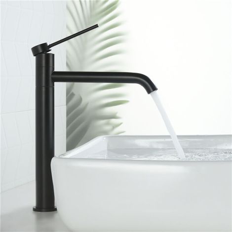 Mitigeur de Lavabo Noir Mat Robinet Salle de Bain Haut Bec Pivotant 360°pour Vasque Robinet en Inox SS304 pour Salle de Bain Design Moderne (1/5)