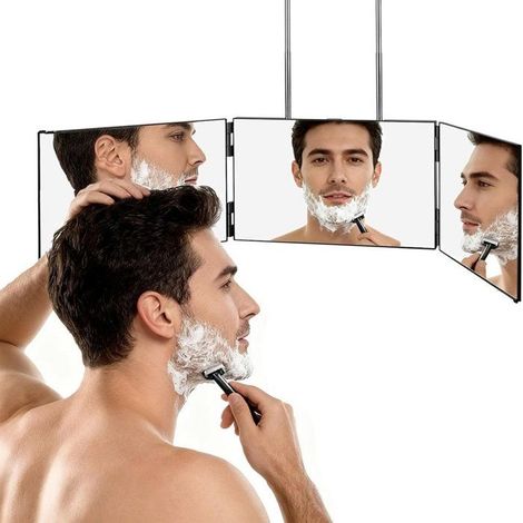 Miroir 3 faces pliable avec crochet - Verre et ABS - pour Coiffure,Rasage - noir (1/5)