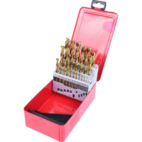 Set di punte HSS TiN, in scatola di metallo, 25 pezzi, da 1 a 13 mm (1/4)