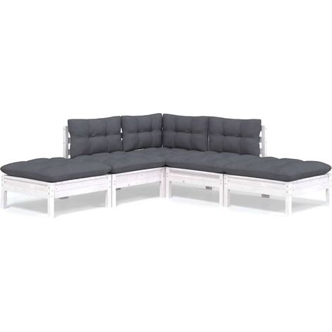 Maison Exclusive - Muebles de jardín 5 pzas con cojines blanco ma (1/5)