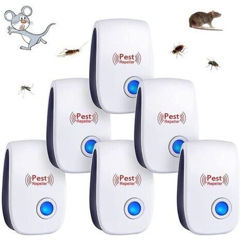 Lot de 6 répulsifs à ultrasons pour insectes nuisibles, usage intérieur, tue-moustiques, souris, cafards, rongeurs, fourmis, araignées et autres insectes. (1/5)