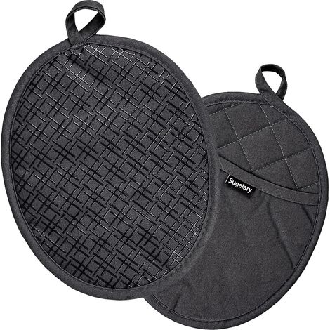 Maniques Cuisine 2 en 1, Résistant à la Jusqu'à 260 °C Gants de Cuisine Gants de Four avec Silicone Antidérapant pour Cuisiner, Cuire, Griller (Noir) (1/5)