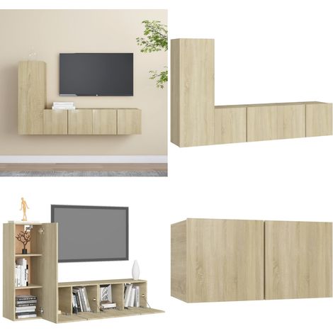 3-tlg. TV-Schrank-Set Sonoma-Eiche Holzwerkstoff - TV Schrank Set - Hängender TV Schrank - TV Möbel - Wohnwand - Regal - Home & Living (1/5)