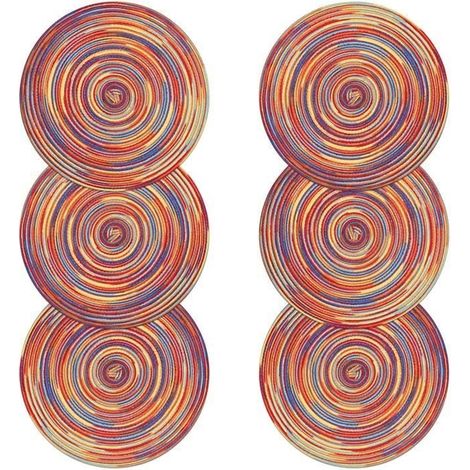(Rot) Platzset – Geflochtene Baumwolle – 6er-Set – Rund – 38 cm – Rot (1/4)