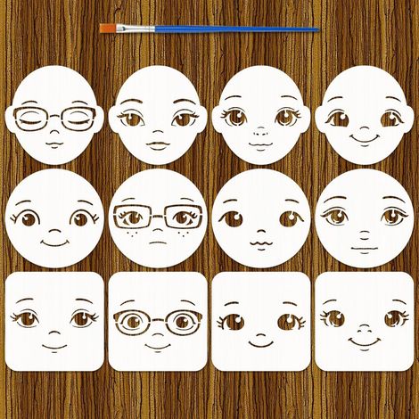 12 Pcs Pochoirs Peinture Visage avec Pinceau 15x15 cm Réutilisables Pochoirs Expression Faciale Pochoir Thème Personnage pour Peinture sur Bois Mur Tissu Meuble DIY Déco Maison (1/5)