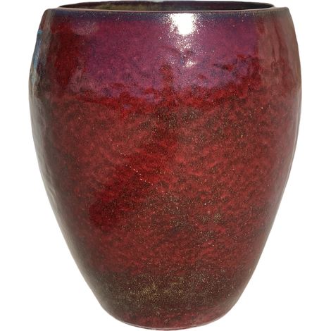 Pot grande taille d'extérieur POSEIDON2 46x55cm rouge brique, fait main en terre cuite émaillée, résistant au gel