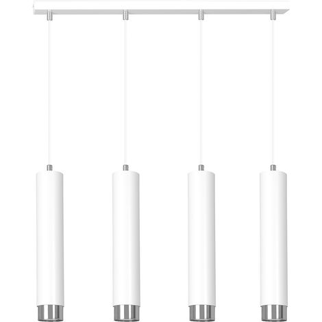 Lampadario 4 Luci Kibo In Acciaio Bianco E Tubolari In Bianco E Cromo (1/5)