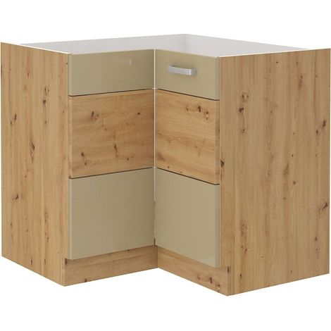 Eckunterschrank 90x90 Eiche Artisan Cappuccino Hochglanz Küchenzeile Küchenblock (1/3)