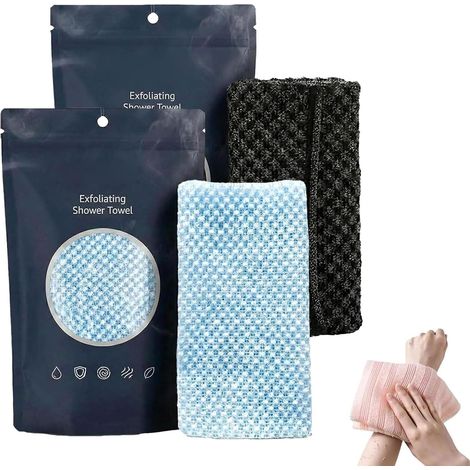 Serviette Exfoliante Douche 2 en 1 - 1 Pièce - Maille Synthétique Douce - Nettoyage Profond et Gommage - Pour Corps et Dos - Noir et Bleu - 120 x 28 cm (1/5)