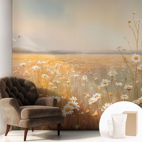 Papier peint intissé classique moderne pour salon et chambre à coucher Décoration rapide avec colle Prairie fleurie 250x250 cm (1/5)
