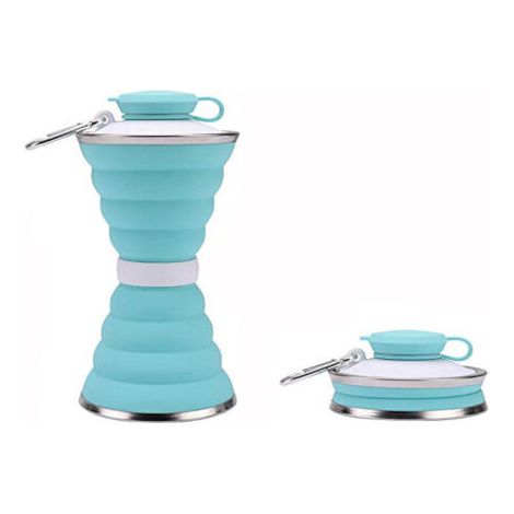 Bouilloire pliable – Bouilloire de voyage portable réutilisable en silicone anti-fuite pour le sport, la salle de sport en plein air, les voyages, bleu (1/5)