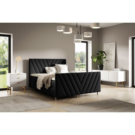 Boxspringbett Schlafzimmerbett CARLITO PREMIUM 120x200cm Stoff Fresh Schwarz (1/4)
