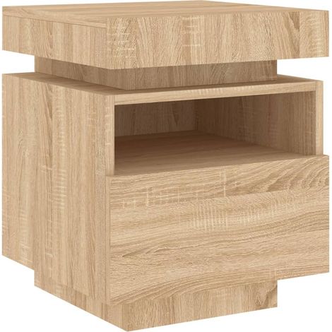 Mesita de noche con cajón y luz LED 40 x 39 x 48,5 cm madera de ingeniería color roble DEC032831 (1/5)