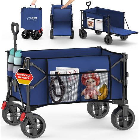 faltbarer Bollerwagen blau, Bremse, Heckklappe, kleines Packmaß, 130l, kompakter Transportwagen leicht (1/5)