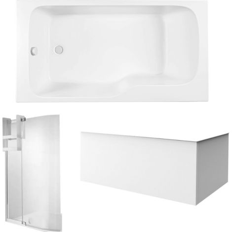 Pack baignoire bain douche 170 x 90 JACOB DELAFON Malice gauche blanc mat + tablier en angle + pare bain + étagère (1/5)