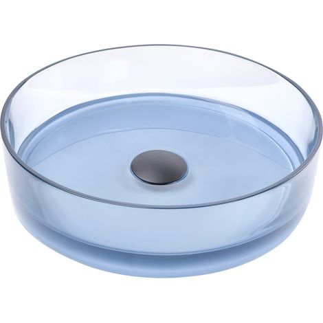 Lavabo sobre encimera de baño redondo solid surface transparente 36 cm azul Tolosa