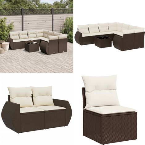 vidaXL Salon de jardin avec coussins 9 pcs marron résine tressée (1/5)