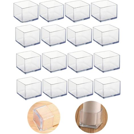 Lot de 16 Protège-pieds Carrés 35x35 mm en Silicone pour Chaises, Capuchons Anti-rayures et Anti-bruit pour Parquet
