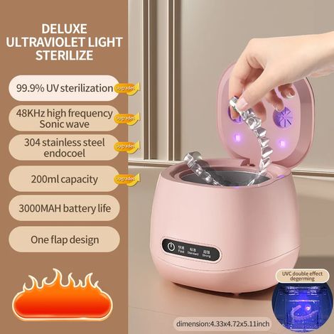 Nettoyeur à ultrasons (rose), désinfection UV, 3 modes de minuterie (1/5)