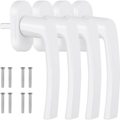 Poignées de fenêtre blanches, lot de 4, verrou de fenêtre en aluminium, poignée de porte-fenêtre sans cylindre de verrouillage, longueur de goupille 35 mm, poignées de porte avec vis