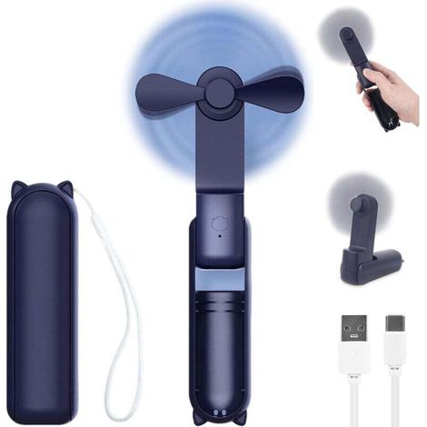 Mini Portable Fan, Battery Operated, Foldable and Quiet, Can Be Used as a Mobile Power Source for Office, Home, Travel and Outdoor Activities (Blue)