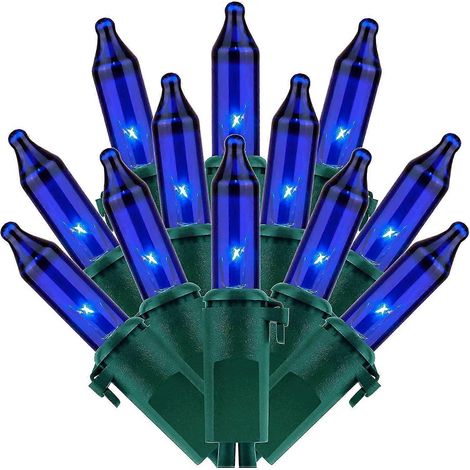 Guirlande lumineuse bleue de Noël. 200 ampoules, fil vert de 20 m. Lot de 2 guirlandes de 100 ampoules, certifiée UL. (1/2)