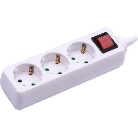Regleta V-TAC con cable de 5 m, 3 tomas, 10 A, 2P + Schuko, interruptor iluminado, enchufe Schuko, color blanco