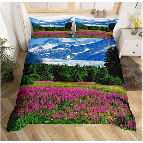 Nature Thème Ensembles de Housse de Couette Arbres Montagne Imprimé Floral Parure de Lit 200x200cm Paysage Naturel Housse - TFY (1/4)
