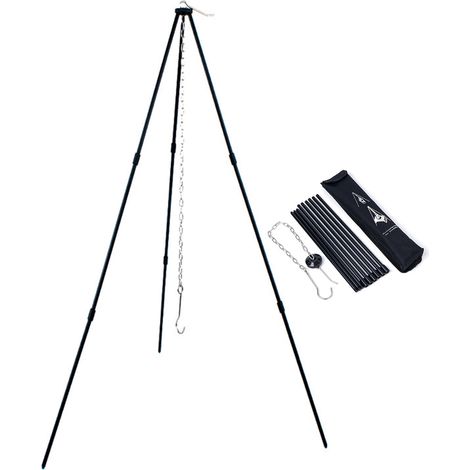 Trépied de Cuisson Pliable pour Feu de Camp avec Chaîne et Sac de Transport en Alliage d'Aluminium Noir pour Cuisine en Plein Air (1/5)