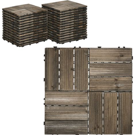 27 Pcs Wooden Interlocking Decking Tiles, Outdoor Flooring Tiles for Patio, Balcony, Terrace, Hot Tub, 30 x 30 cm per Piece, 2.5㎡ per Pack, Charcoal Grey
