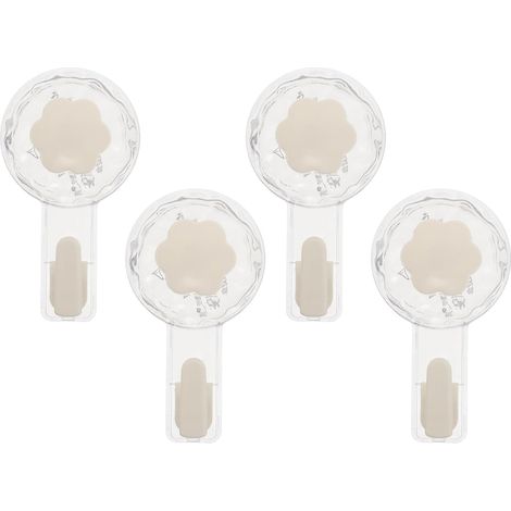 Lot de 4 Crochets à Ventouse Puissants pour Salle de Bain Crochet Porte-serviettes en Acier Inoxydable, Transparent Base Blanche, sans Perçage, pour Carrelage, Organisateur (1/5)