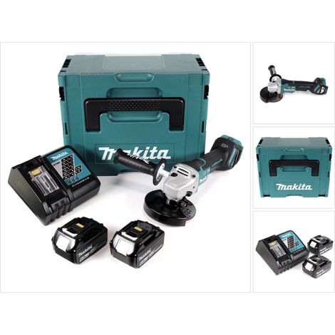 Makita DGA 517 RGJ Akku Winkelschleifer 18 V 125 mm Brushless + 2x Akku 6,0 Ah + Ladegerät + Makpac