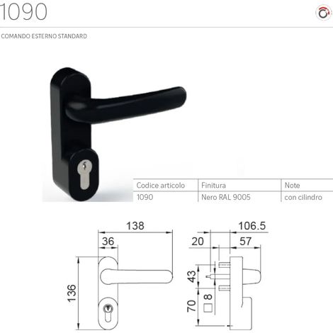 COMANDO ESTERNO STANDARD CON CILINDRO ANTIPANIC  COD.1090 NERO RAL 9005