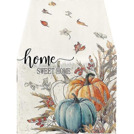 Chemin de table citrouilles et feuilles d'eucalyptus d'automne, décoration de table pour la cuisine et la salle à manger en automne (Thanksgiving) (1/5)