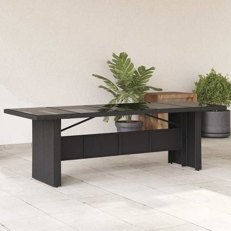Teenpull – Gartentisch mit Glasplatte Schwarz 240x90x75 cm Poly Rattan (1/5)